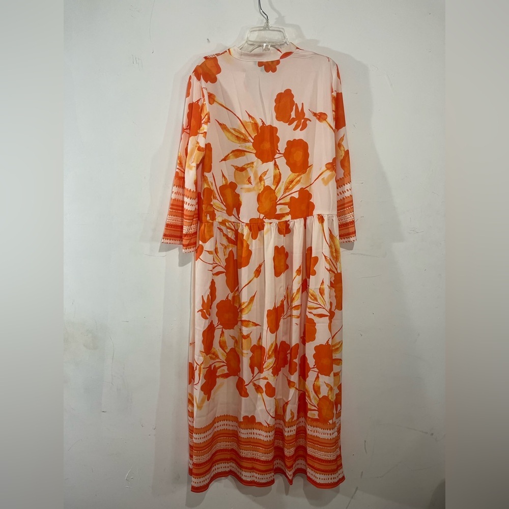 Ador Orange Floral Maxi Dress Medium NWT Boho Resort Vacation Flowy - Picture 4 of 10